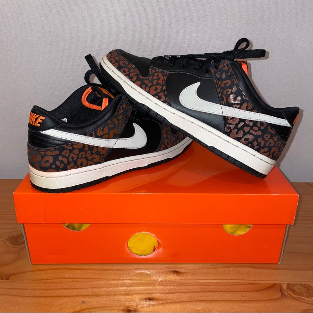 LIMITED NIKE DUNK Skinny Low Leopard Pack Black Orange Size 7.5 No. 532362-011